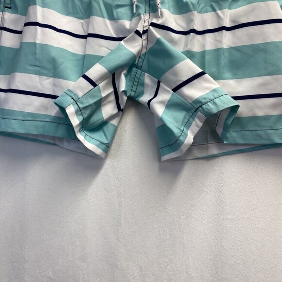 Elastic & Drawstring Waist Swimwear Shorts Men Small Green Stripes Side Pockets - Picture 11 of 11